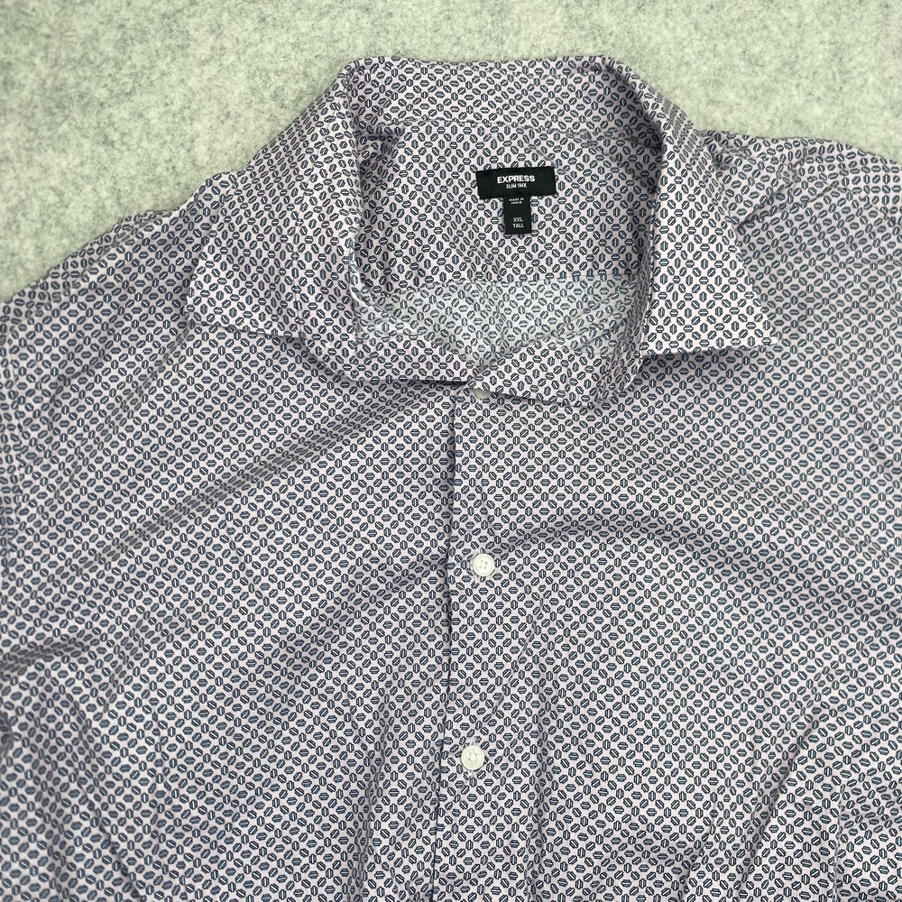 Express Shirt Mens 2XLT Pink Geometric Slim 1MX Long Sleeve Dress Shirt
